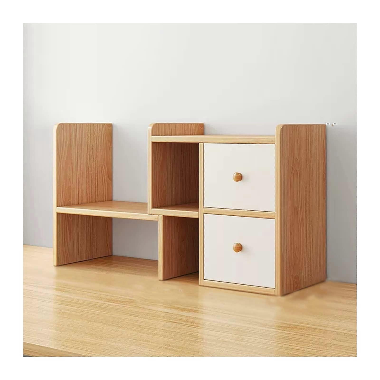 Wood Desktop Bookshelf with Adjustable Expandable Design and 2 Drawers for Office or Makeup Storage (L6380×17×35cm)