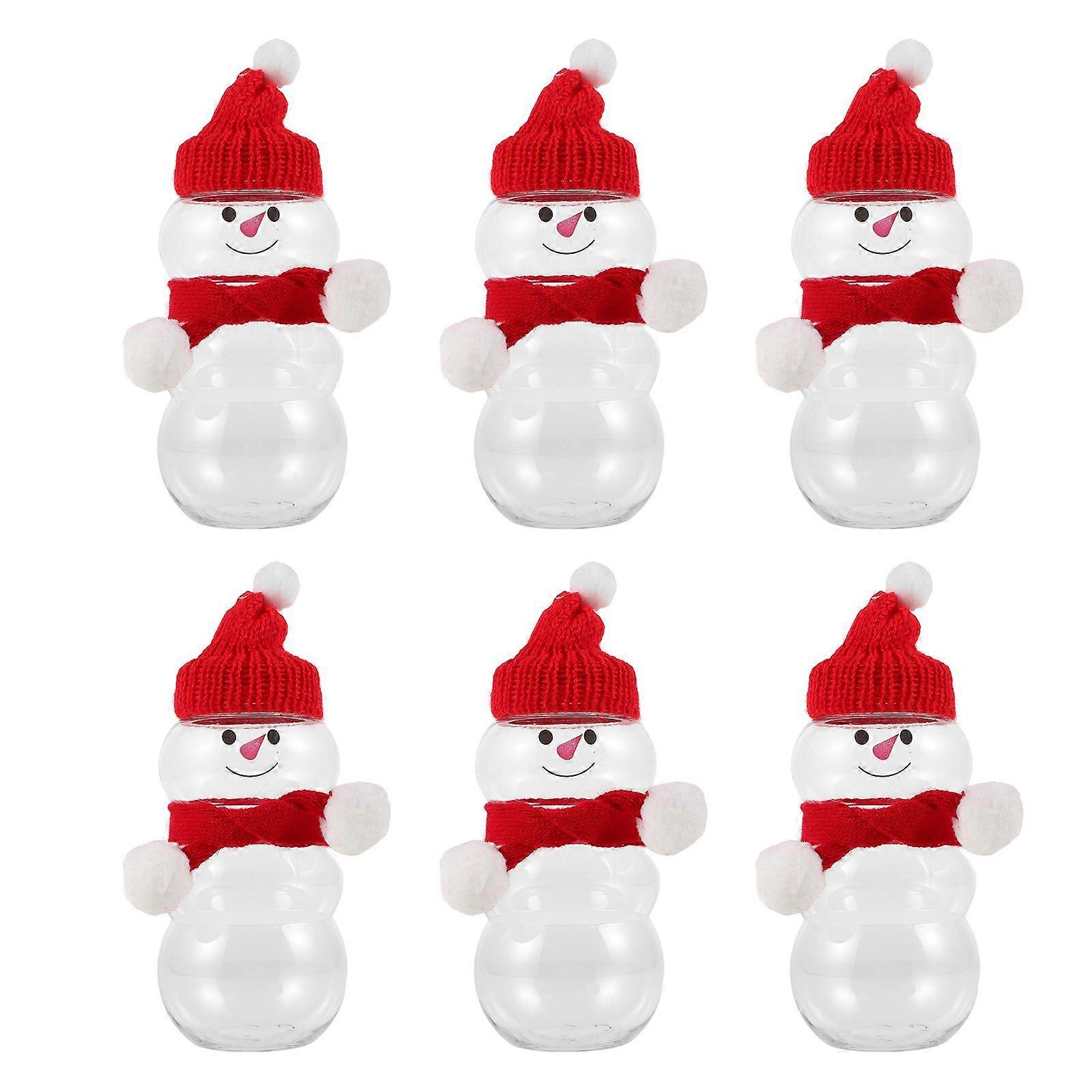 6 sets of Juice Bottles with Cap Scarf Small Milk Tea Bottles Christmas Snowman Shaped Juice Containers