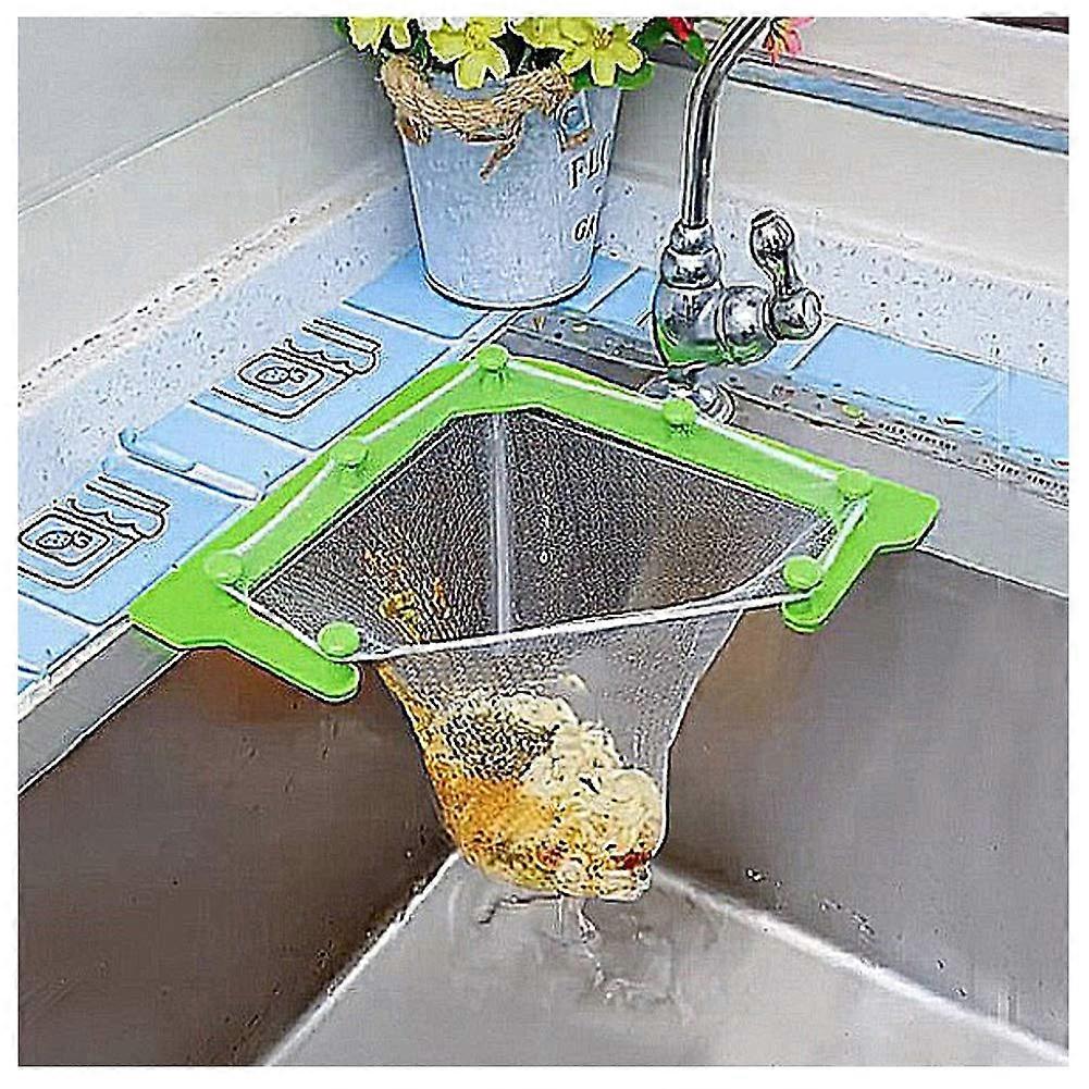 Sink Filter Strainer with Triangular Hanging Bracket for Kitchen Corner Drain, Fine Mesh Food Residue Bag Holder