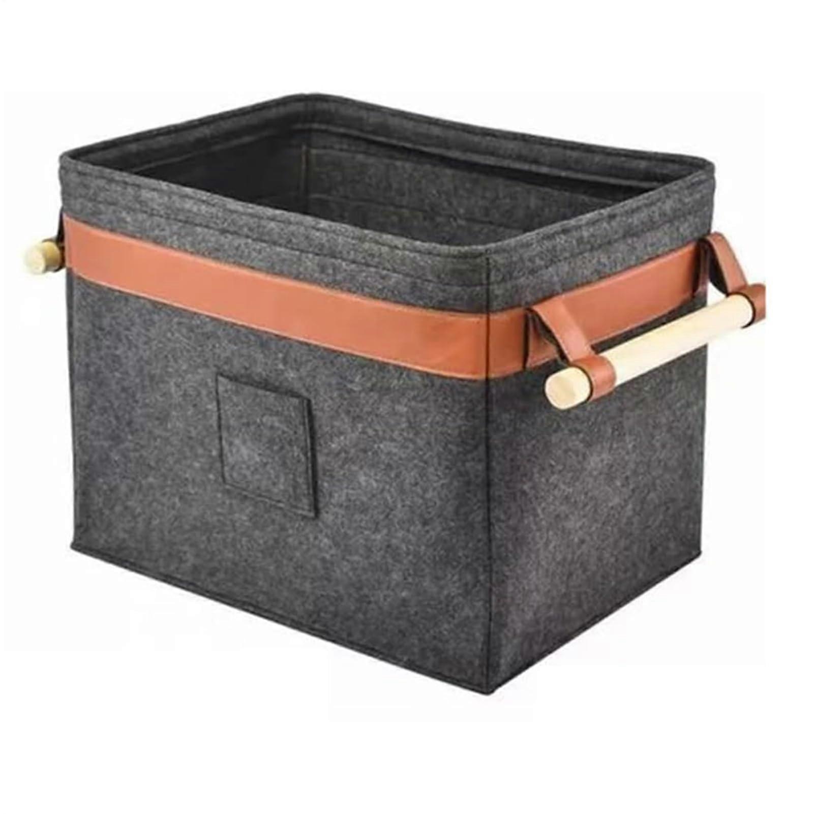 Felt Log Basket Foldable Storage Basket With Wooden Handle Wood Storage Box For Winter Use