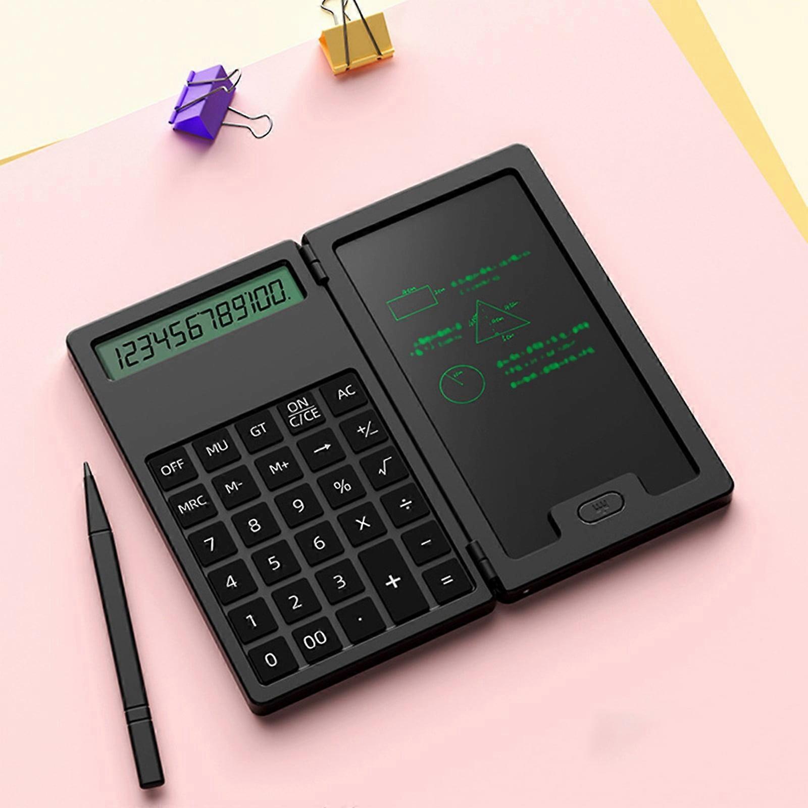 Herrnalise 12-Digit Calculator with Notepad, Large Display, Erasable Writing Surface, Battery Included, Multi-Function for Office, School, Home