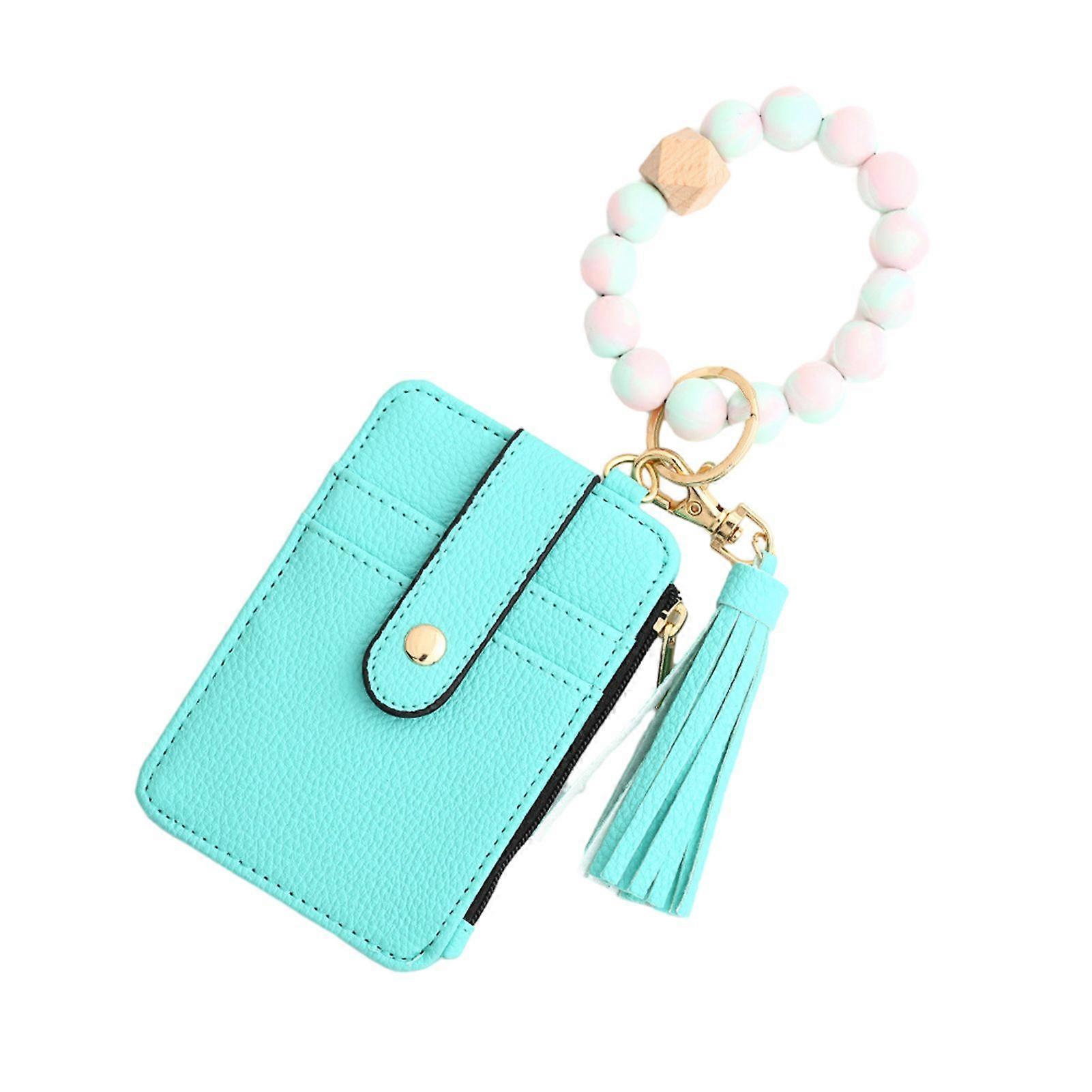 Jikaix Bohemian Style Keychain Purse with Beaded Tassel Wristband Card Case Faux Leather Multiple Storage Bag