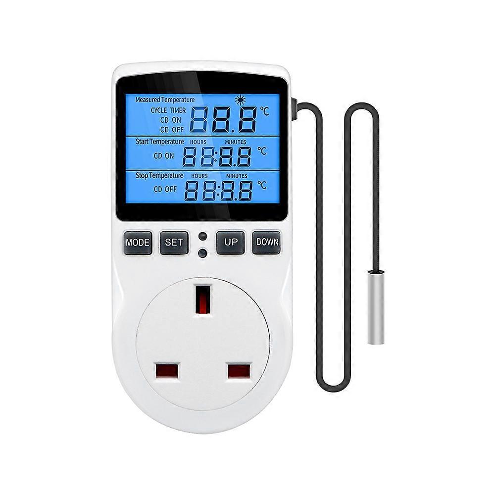 Thermostat Timer Socket with Temperature Sensor Thermostat Digital Controller Blue Backlight Switch Sensor Probe Heating Cooling