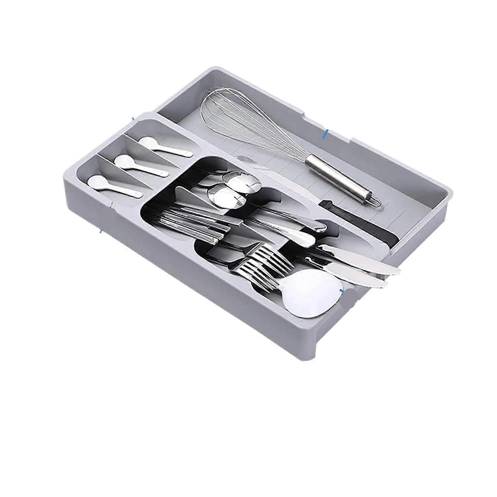 Expandable Kitchen Drawer Organizer for Cutlery and Spice Storage, Gray Utensil Tray