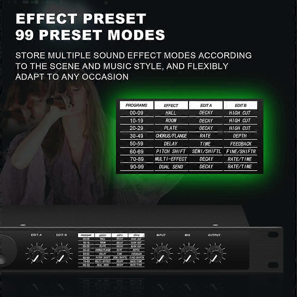 Professionel digital efterklangs-multieffekt-DSP-processor Lydprocessor Equalizer EU-stik