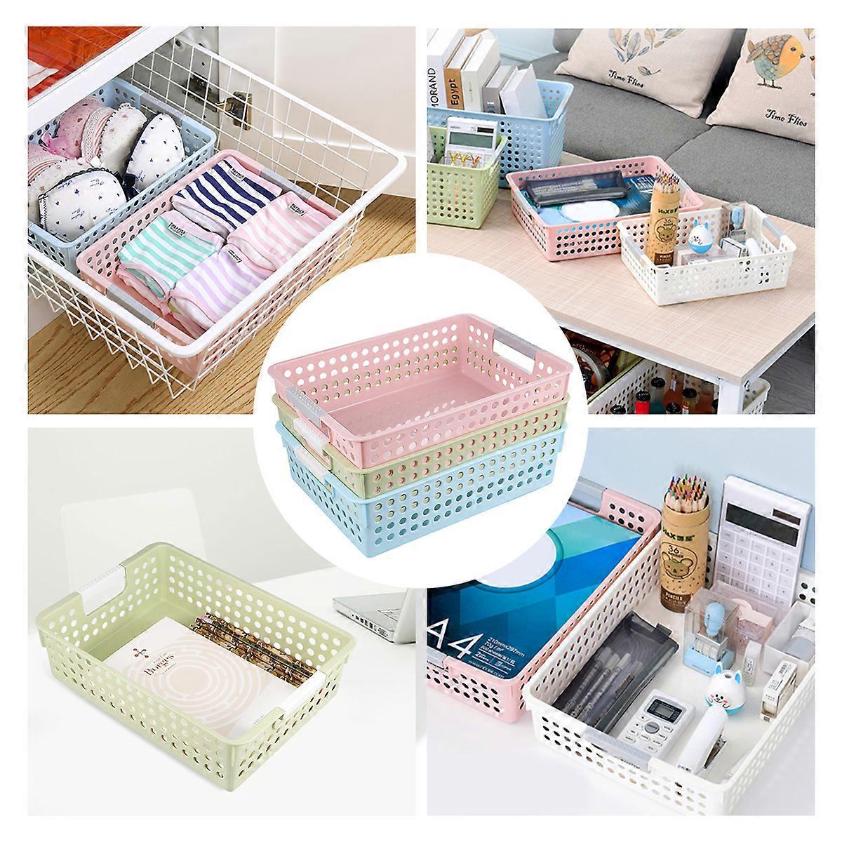 File Storage Box Container Document Organizer Rectangular Hollow Out Design 11.6x8.4x3.3in 3Pcs