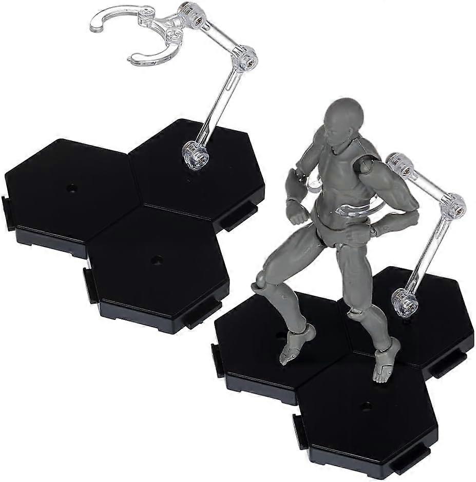2 Sets Action Figure Display Stands Black Assembly Action Figure Display Holder Splicable Plastic Minifigures Display Stands with Base Compatible with