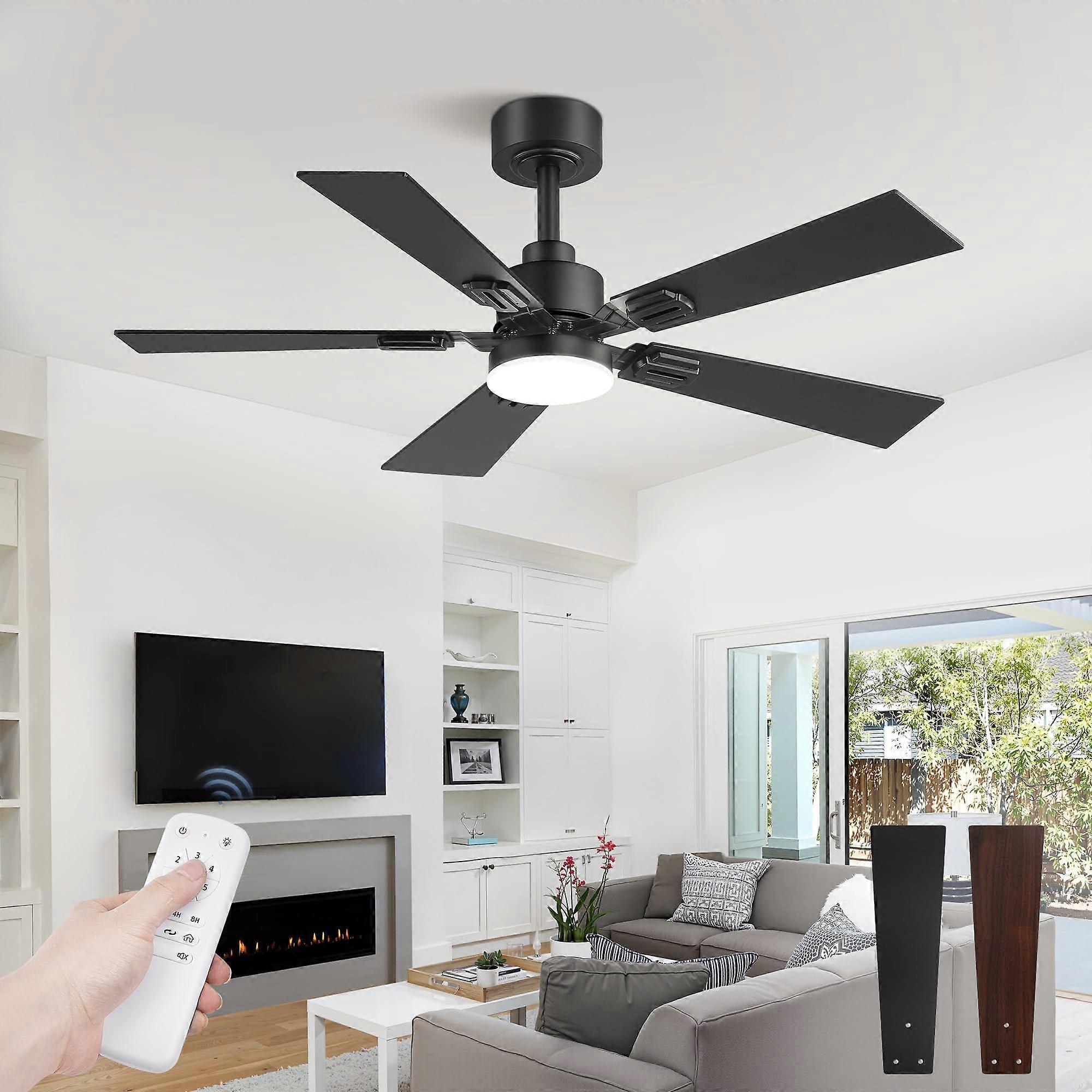 42 Inch Low Profile Ceiling Fan with Light and Remote, Quiet DC Motor, Reversible Blades, Black