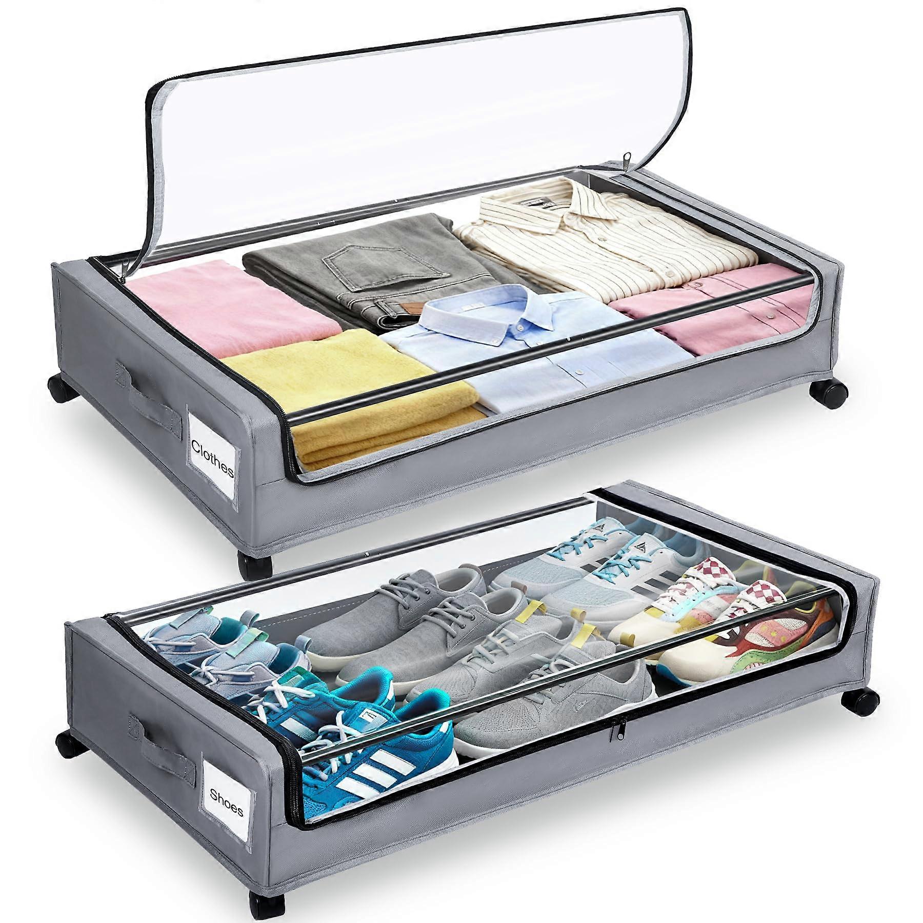 Under Bed Storage Containers with Wheels 2 Pack 60L Large Rolling Bins for Clothes Shoes Blankets