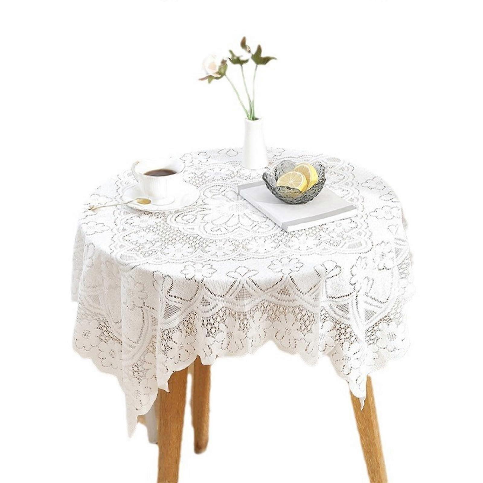 White Lace Square Tablecloth 35x35 Inch Waterproof Oil Resistant Elegant Polyester for Wedding
