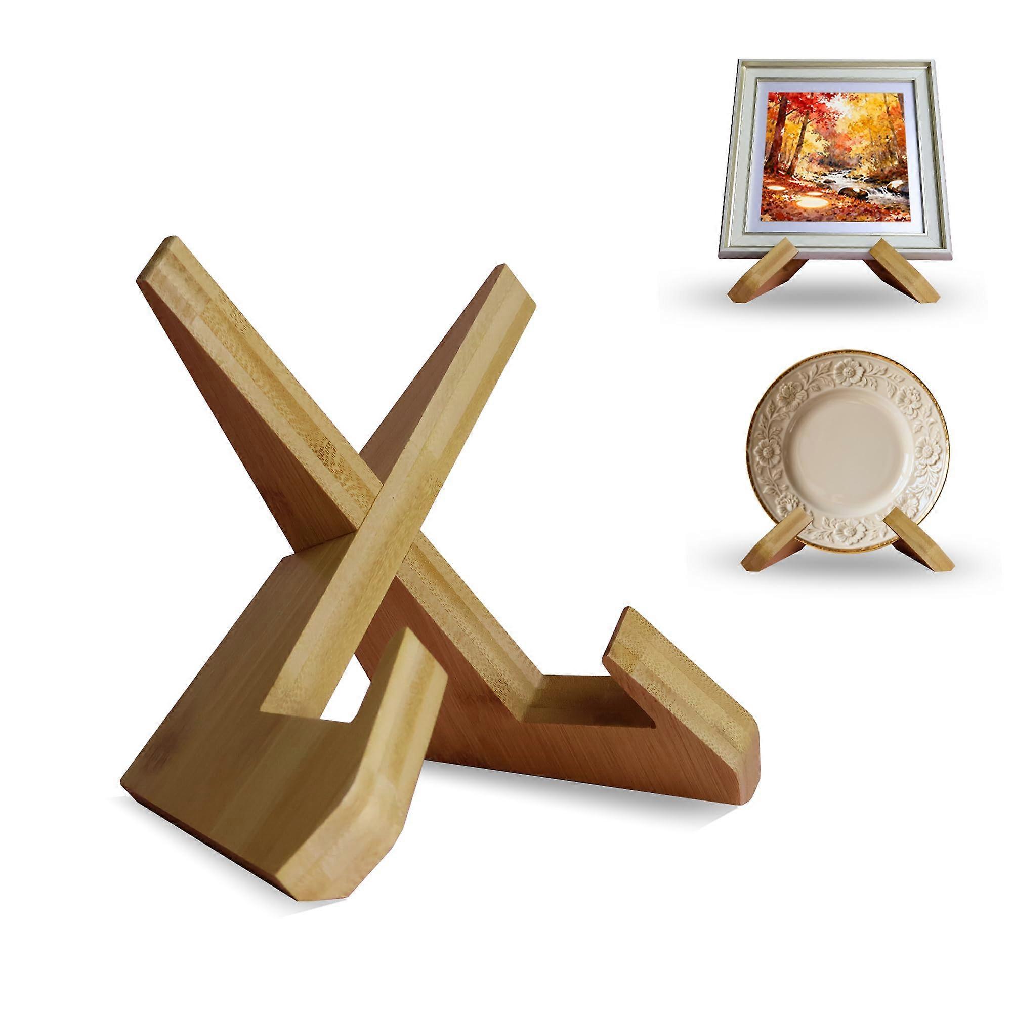 6.7 Inch Bamboo Plate Stand and Holder with Rustic Finish for Decorative Display