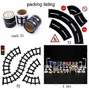 2 set Play Road Tape for Toy Cars and Trains 3 Rolls 4.8cmx5M Straight Curve Track Traffic Signs - Kids Gifts