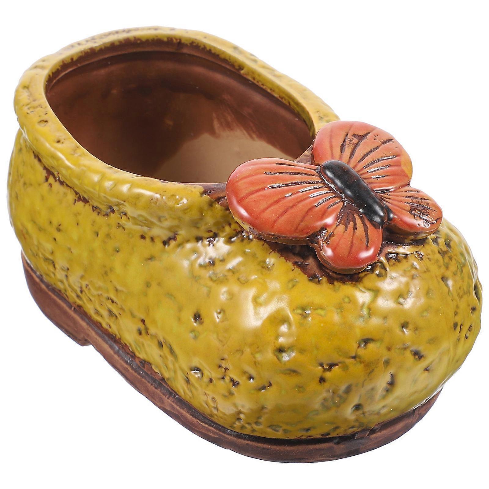 Boot Flower Planter Ceramic Planter for Decoration 1Pcs Yellow Boot Shape Pot