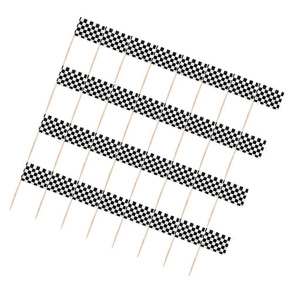 Egg Cake Insert Flag Checkered Racing Flag Toothpicks for Party 48Pcs