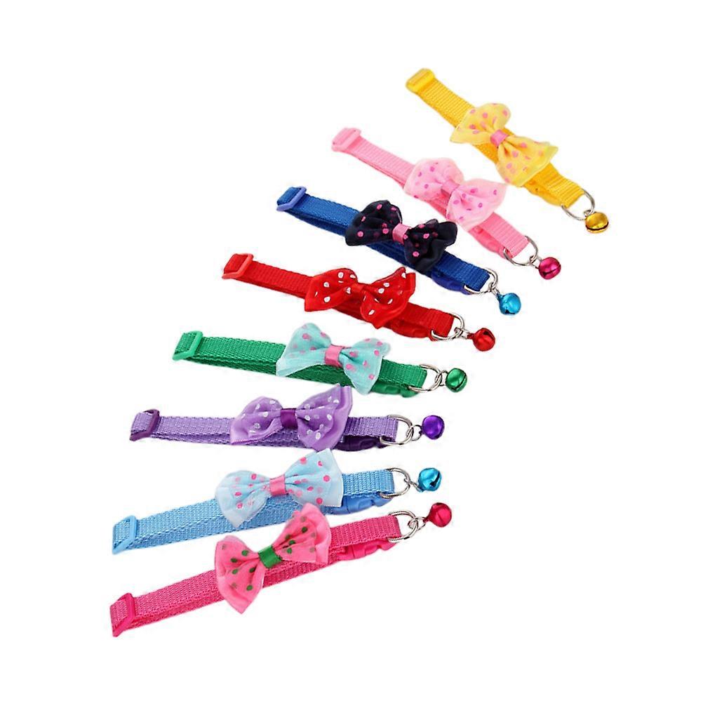 Bowknot Cat Collar Adjustable with Bell for Pets 8Pcs Mixed Color