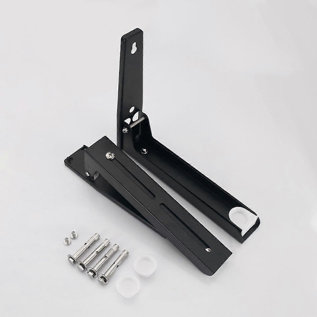 2PCS Adjustable Microwave Wall Mount Shelf Brackets with Foldable Heavy Duty Design Black 45kg