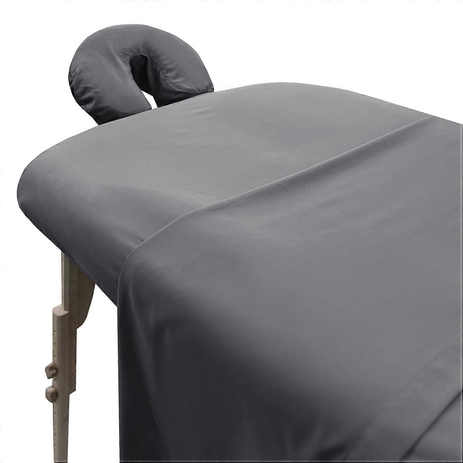 Pack of 2 Soft Microfiber Massage Table Sheets Set with Face Cradle Cover, Grey, Double Brushed