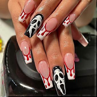 Halloween Press On Nails with Bloody Design, Medium Square Acrylic Fake Nails, 24pcs
