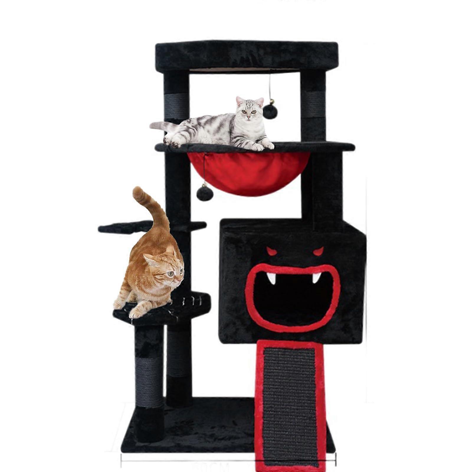 Gothic Cat Tree with Coffin Bed, 47in MultiLevel Black Cat Tower for Indoor Cats with Scratching Posts