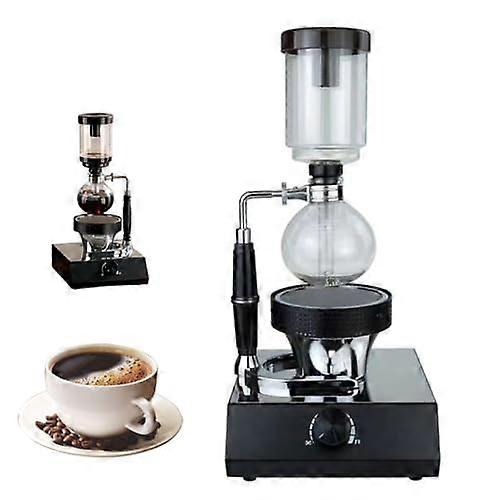 Siphon Coffee Maker with Halogen Heater and Adjustable Temperature for Office Use, Serves 2, Black