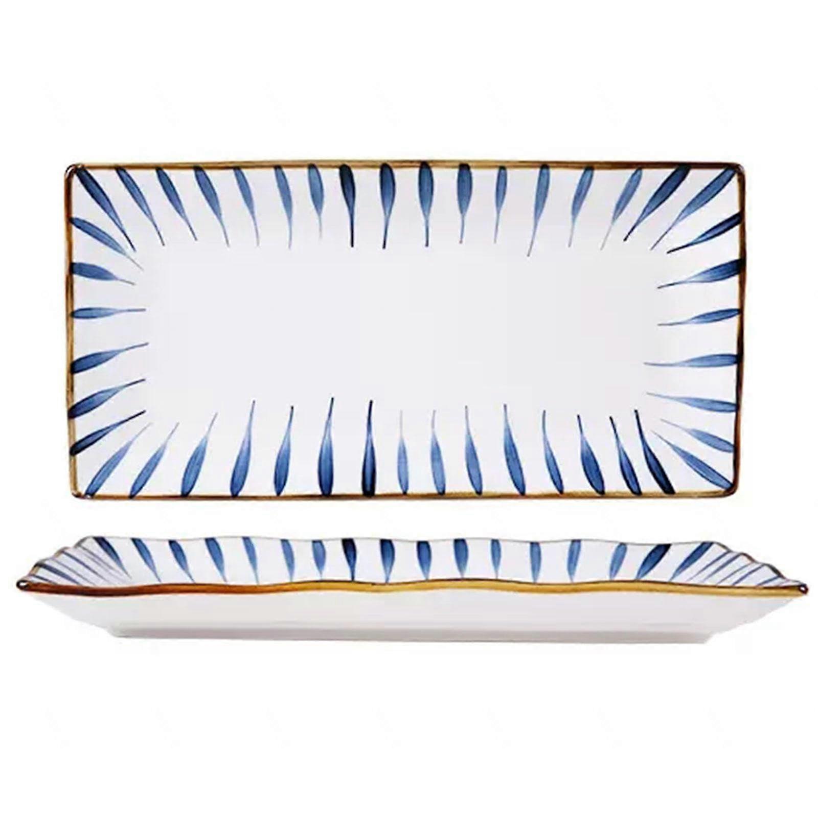 Ceramic Dinner Plates Set 10.8 Inch Rectangular Porcelain Serving Plates Vintage HandPainted Microwave Dishwasher Safe Lead