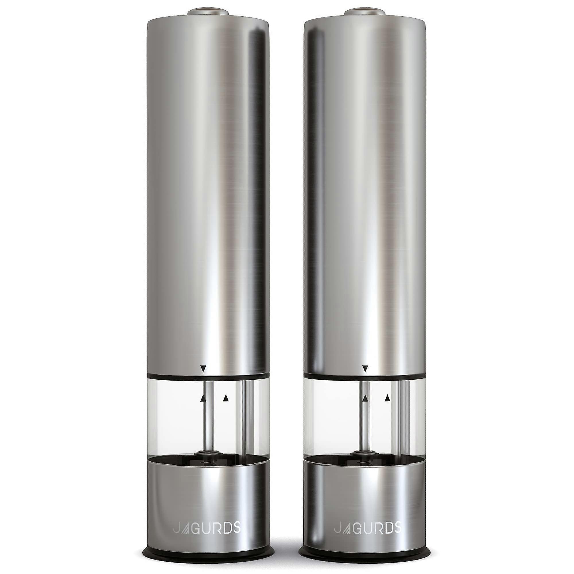 Electric Salt and Pepper Grinder Set with Light, OneHand Push Button, Stainless Steel, Silver