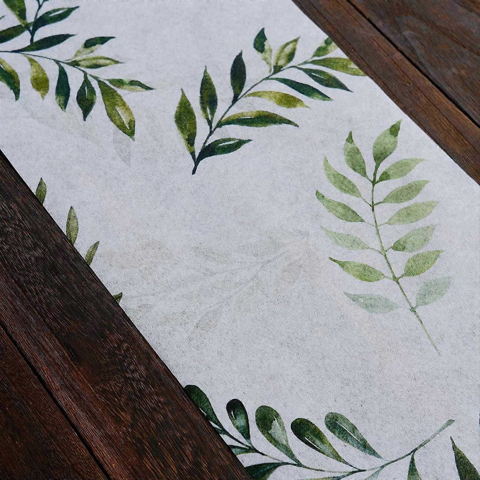 White Green Non-Woven Olive Leaf Print Table Runner, Spring Summer Kitchen Dining Table De