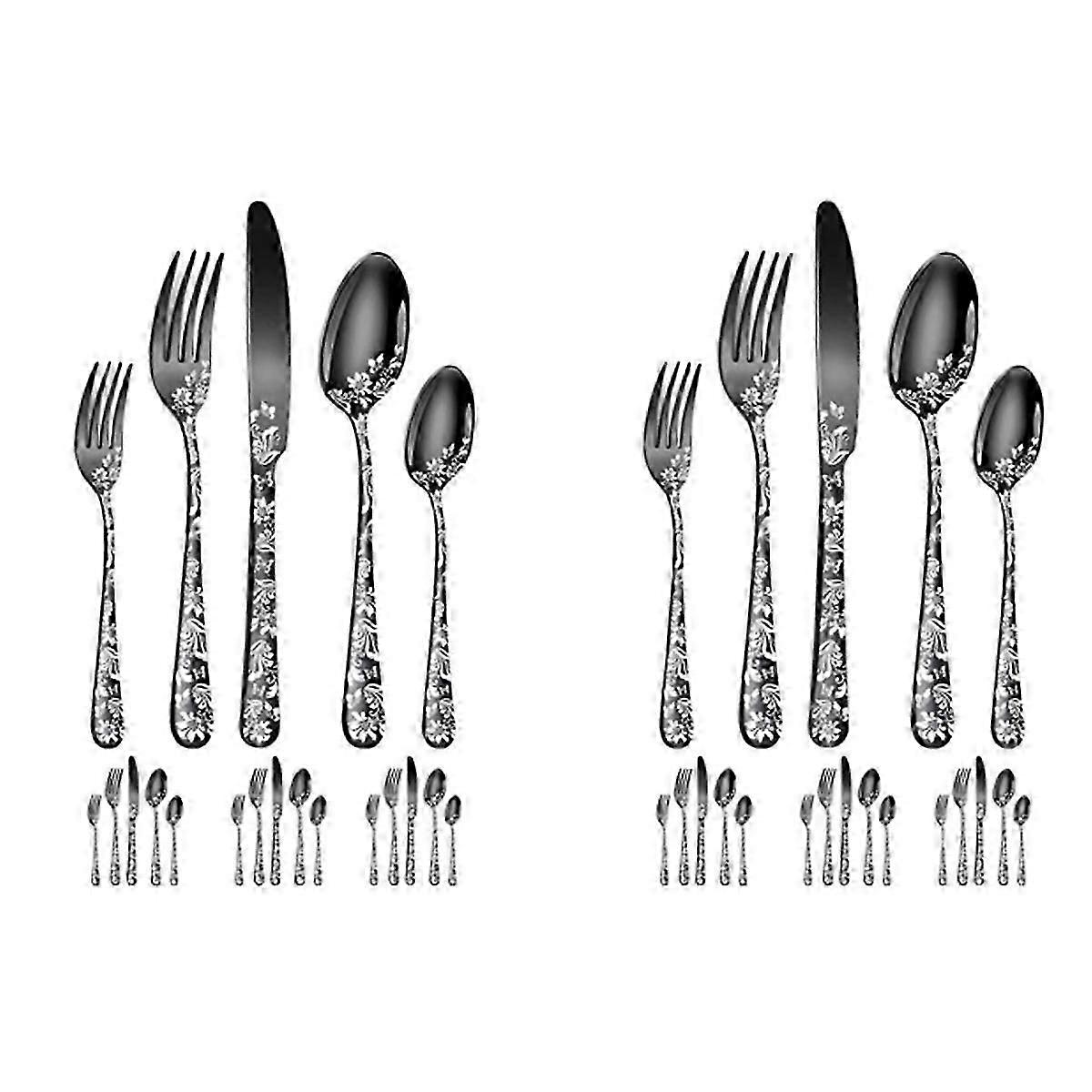 40-Piece Set, Stainless Steel Silverware Cutlery, Pattern Design, Includes Dinner Knives