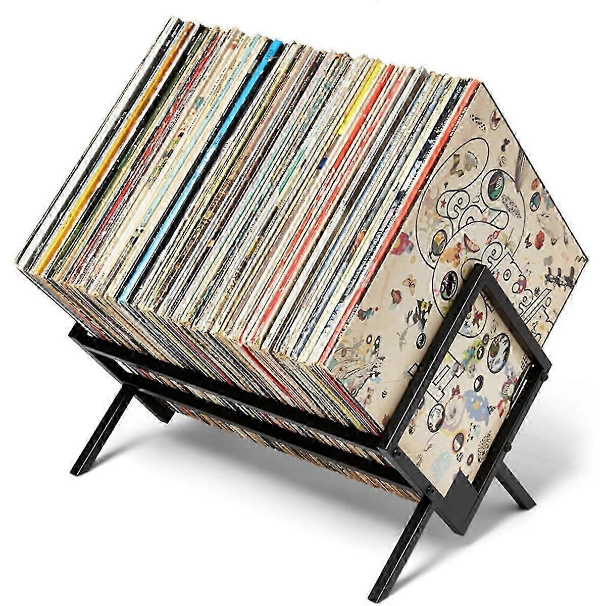 Vinyl Record Storage Rack - 100 LP Holder Stand, Easy Assembly, Matte Black-gh