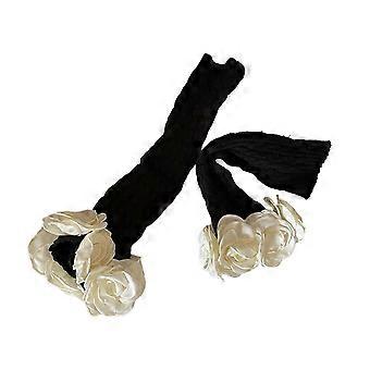 Eleganckie damskie ocieplacze na nogi z dzianiny Twist Cable Knitted z motywem słodkiego kwiatu kamelii, bezstopniowe mankiety na buty, długie skarpetki w kolorze jasnoszarym