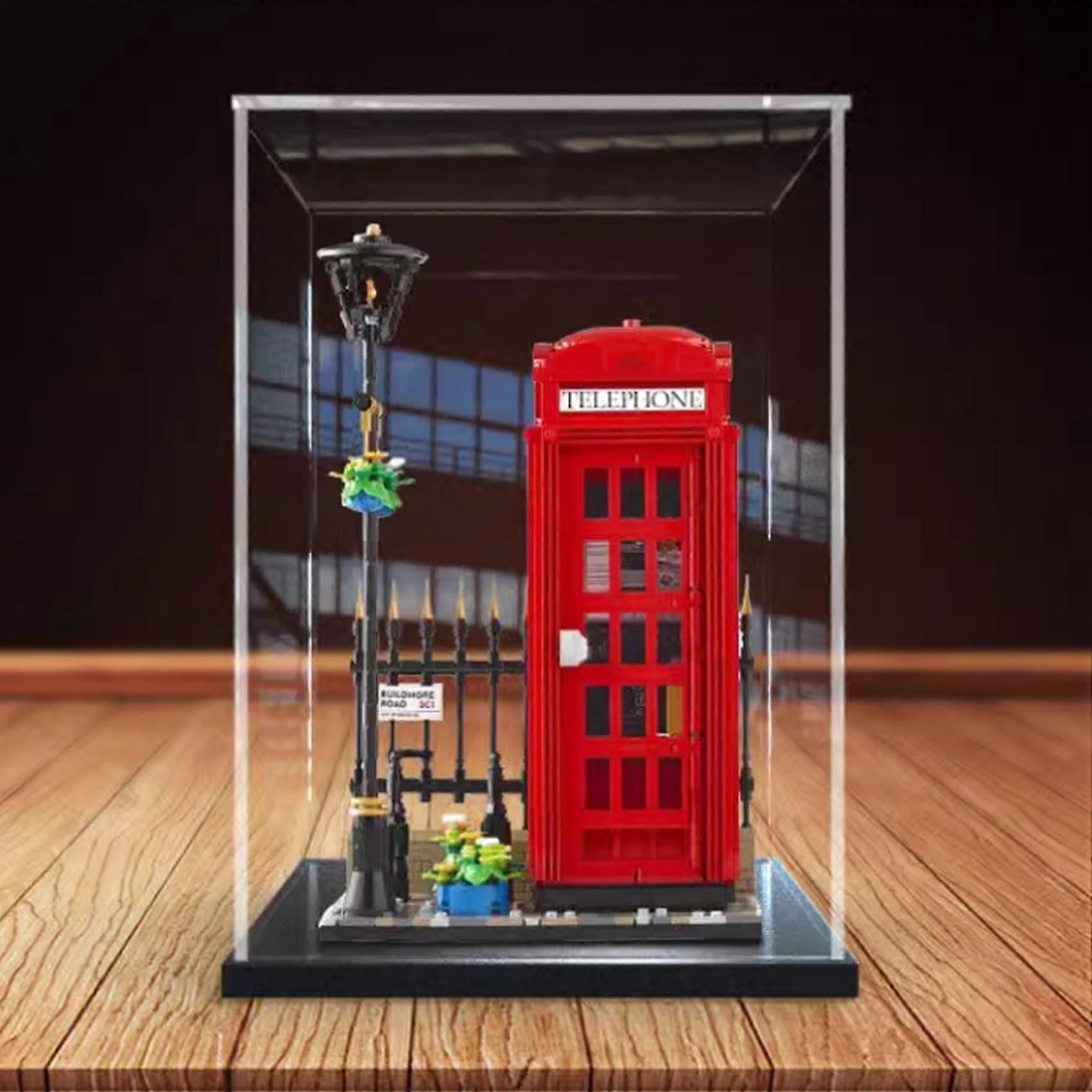 Display Case for  21347 Red Telephone Booth Model, Dustproof Acrylic Box with Black Base