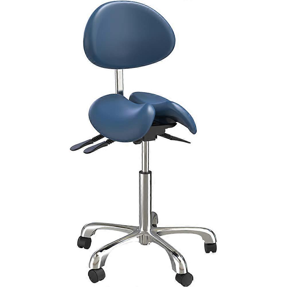 Adjustable Ergonomic Split Saddle Stool with Swivel Wheels for Clinic, Blue 40 x 38 cm
