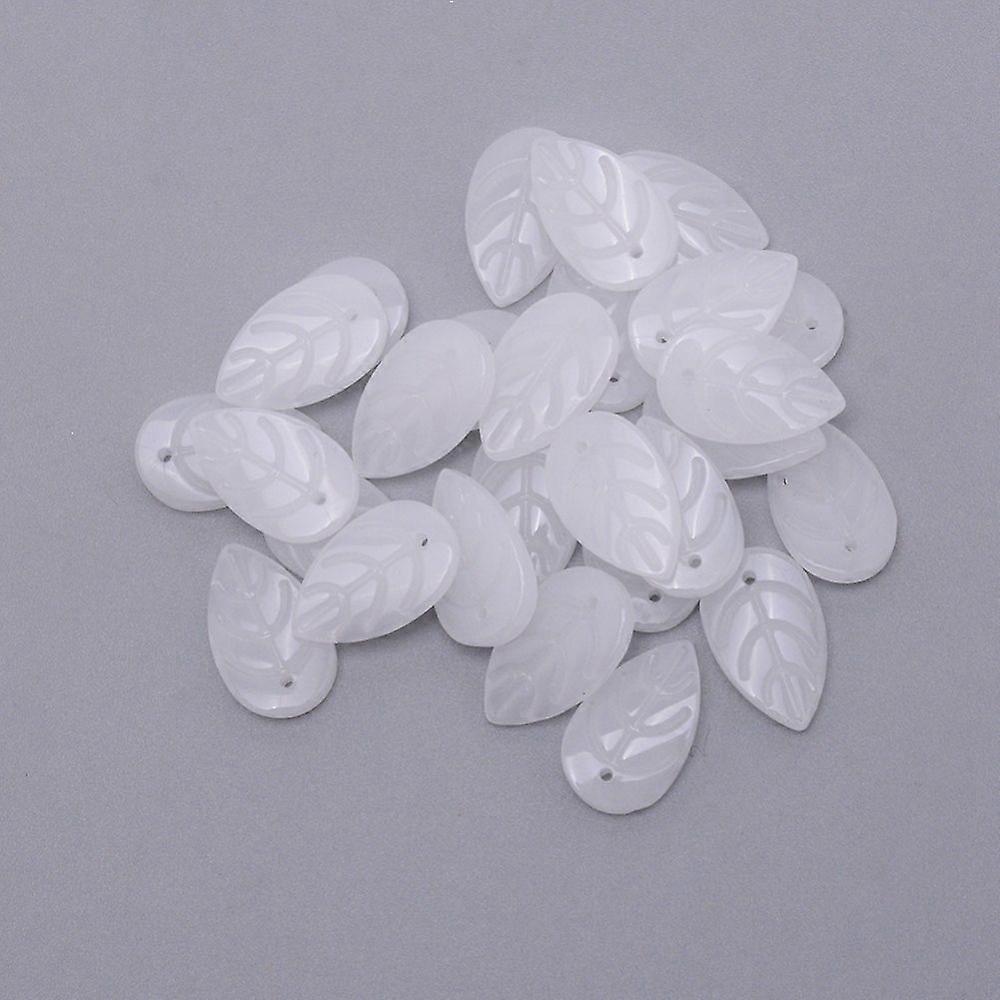 Handmade Lampwork Beads Leaf White 18x11x3mm Hole: 1mm