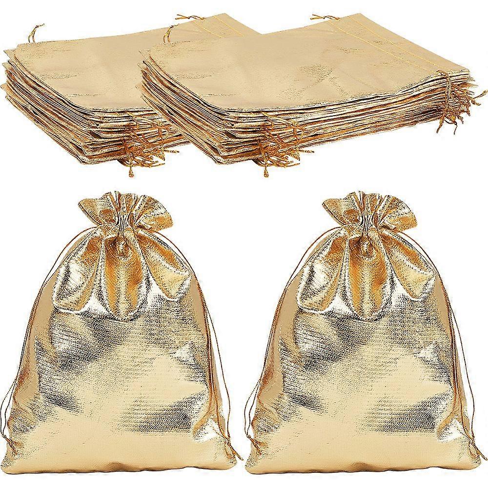 40pcs Organza Drawstring Bags Rectangle golden 23x17cm