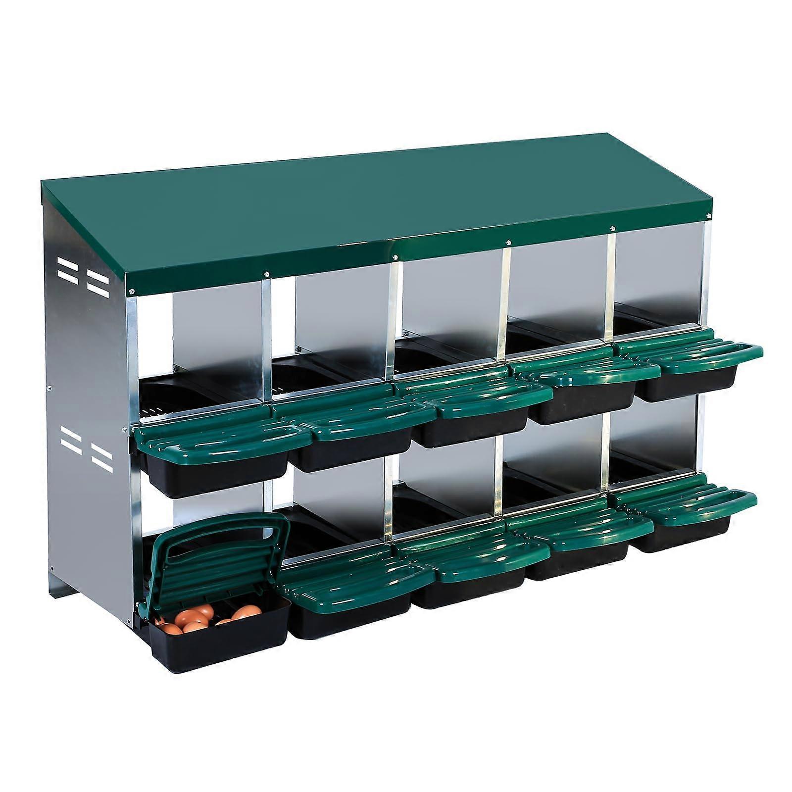 10 Hole Chicken Nesting Box with Rollaway Egg Collection, Durable Steel, Ventilated for Hens