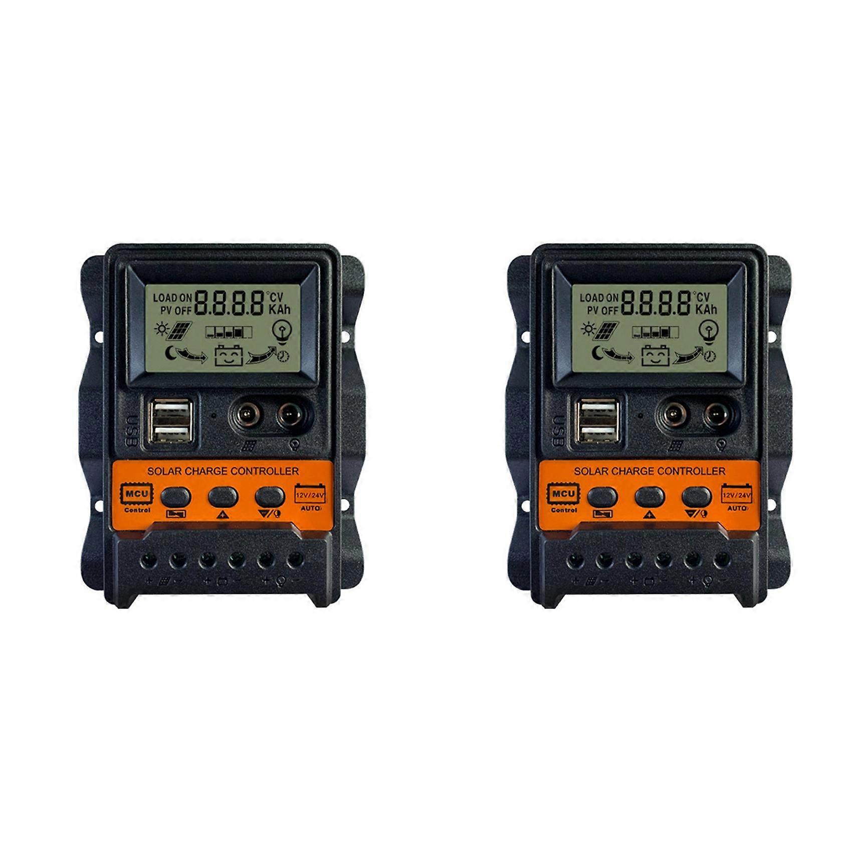 2X 20A Solar Charge Controller 12V24V Solar Panel Battery Controller Regulator Auto 2 USB LCD Display Load Discharger