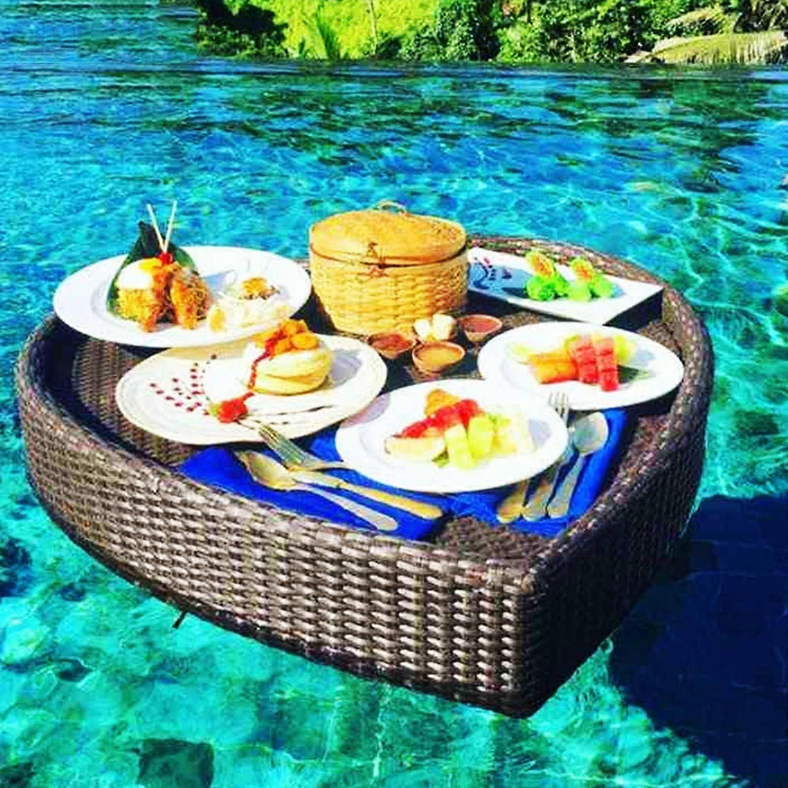 Heart Shaped Floating Pool Tray with Stable SpillResistant Design, Stylish Brown Serving Surface