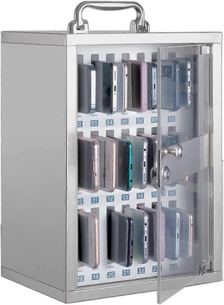 24 Compartment Stainless Steel Cell Phone Storage Cabinet with Secure Locking Wall Mount