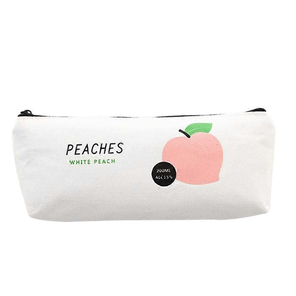 Lovely Peach Pattern Canvas Pencil Case with Zipper for Students, Durable Stationery Pouch