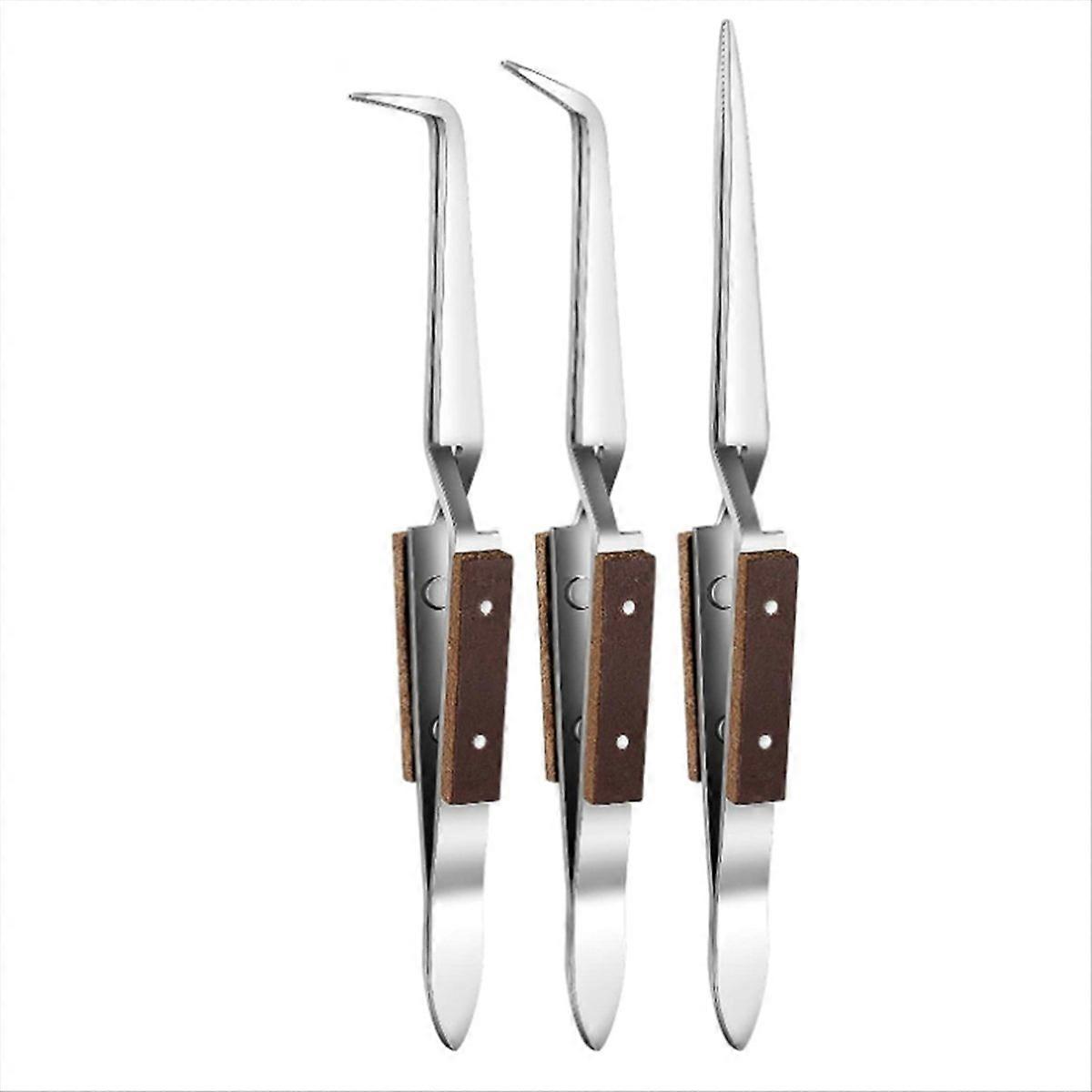 3Pcs Precision Reverse Tweezers, Pointed & Curved Tips Tweezer Set