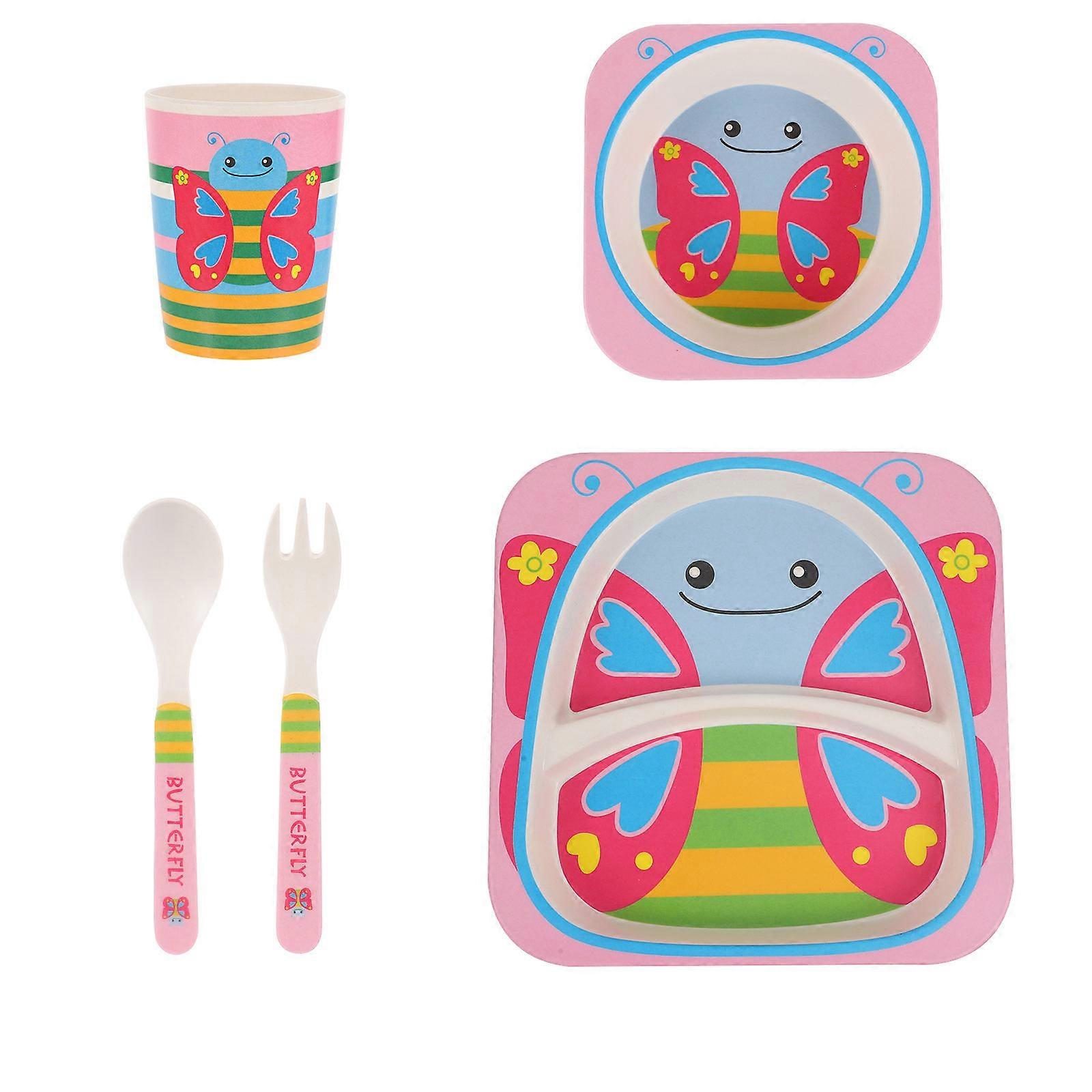 Toddler Dining Set Kids Tableware Kit with Plate Bowl Fork 5Pcs