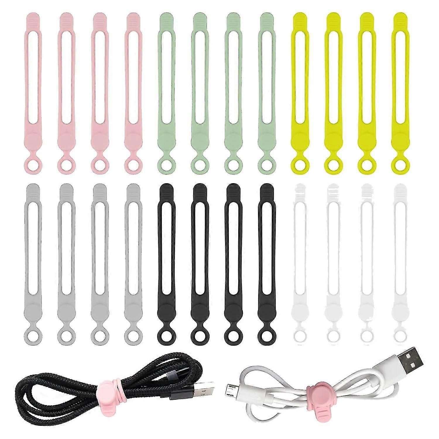 24 Pack Reusable ,4.2 Inches Adjustable Silicone Cable Straps,,cord Wrap And Hook Loop(24 Pack)