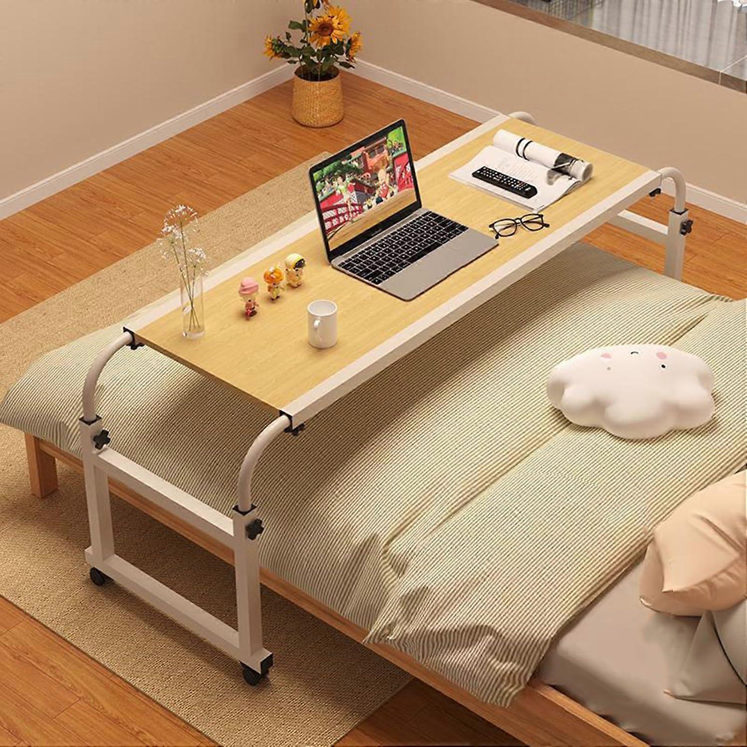Adjustable Overbed Table for Queen Size Bed with Extendable Frame, Rolling Wheels, Metal Desk 55in