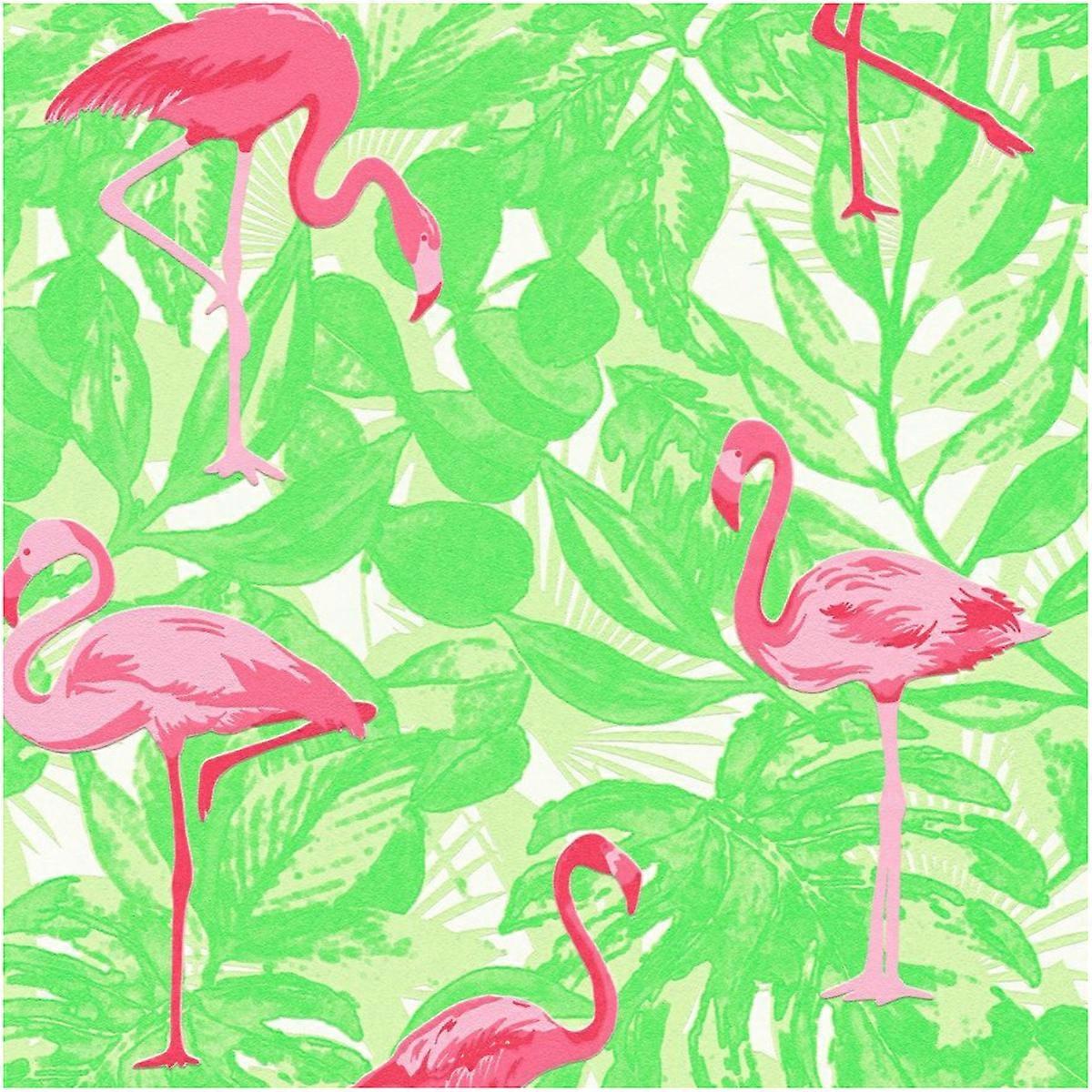 Green/Pink Flamingos Wallpaper