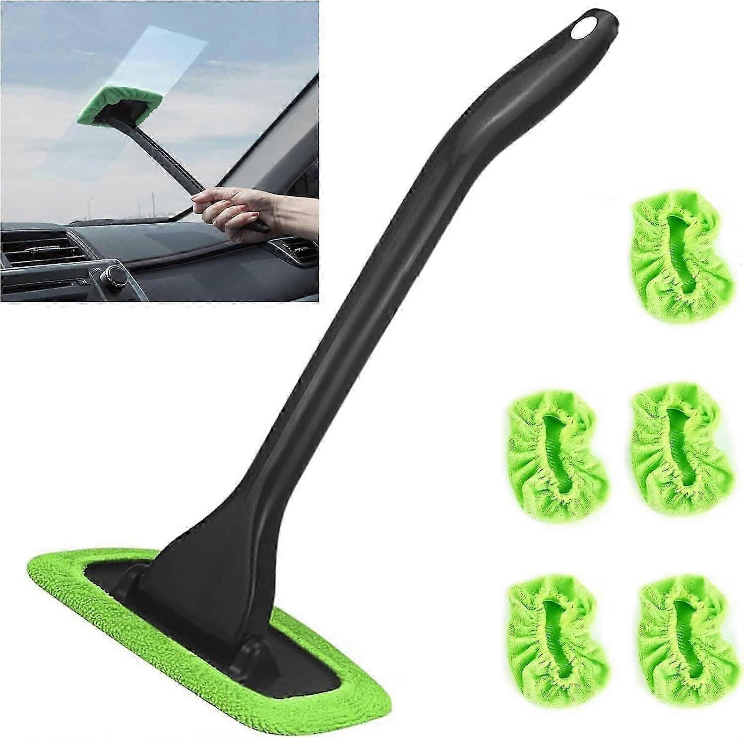 Green Car Windshield Cleaning Tool with 5 Cloths