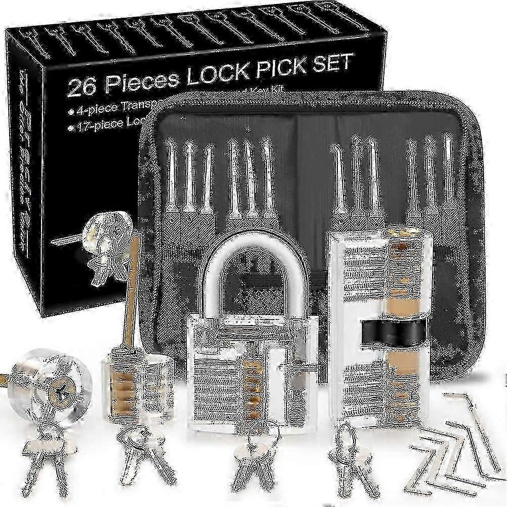 Lock Picking Practice Kit, 25 Pcs with 3 Transparent Clear Training Locks