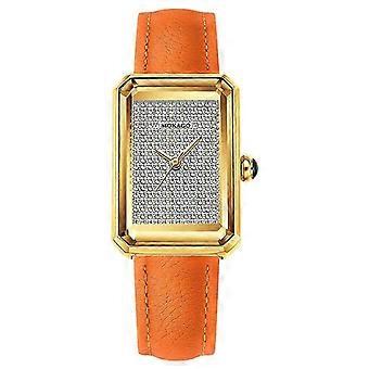 MOKAGO Women's Square Diamond Watch - Gold Case Orange Leather Strap Luxury Fashion Timepiece