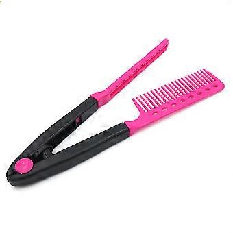 V Shape Folding Hairbrush Hair Straightener Comb Salon Hairdresser Barber Hair Cutting Comb Hair Brush Styling Tool (Red)