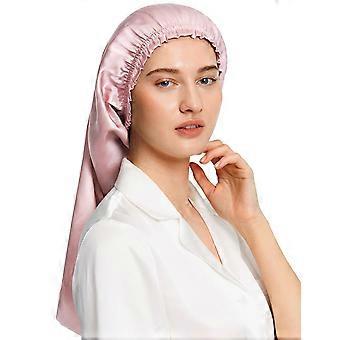 Extra lange Seiden-Schlafhaube für Damen, verstellbare, weiche Haarkappe für geflochtenes, lockiges und langes Haar, Rosa