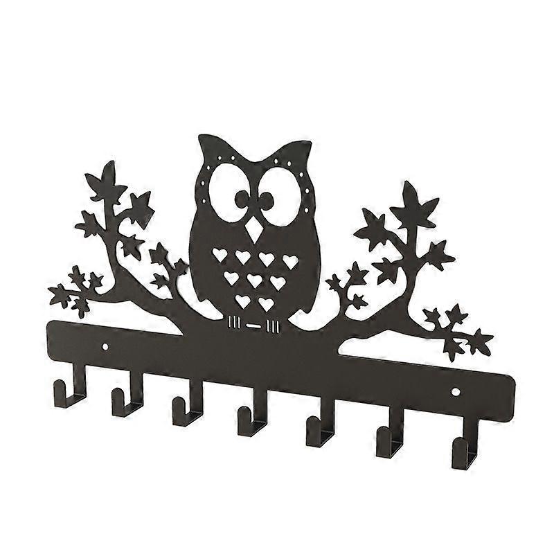Owl Shape Iron Wall Hook Rack, 10 Hooks for Home Storage